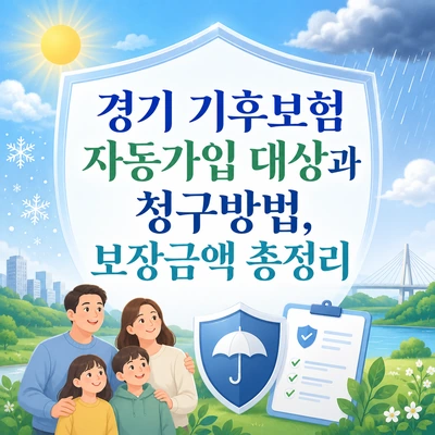 경기 기후보험 자동가입 대상, 청구방법, 보장금액을 한눈에 정리한 이미지