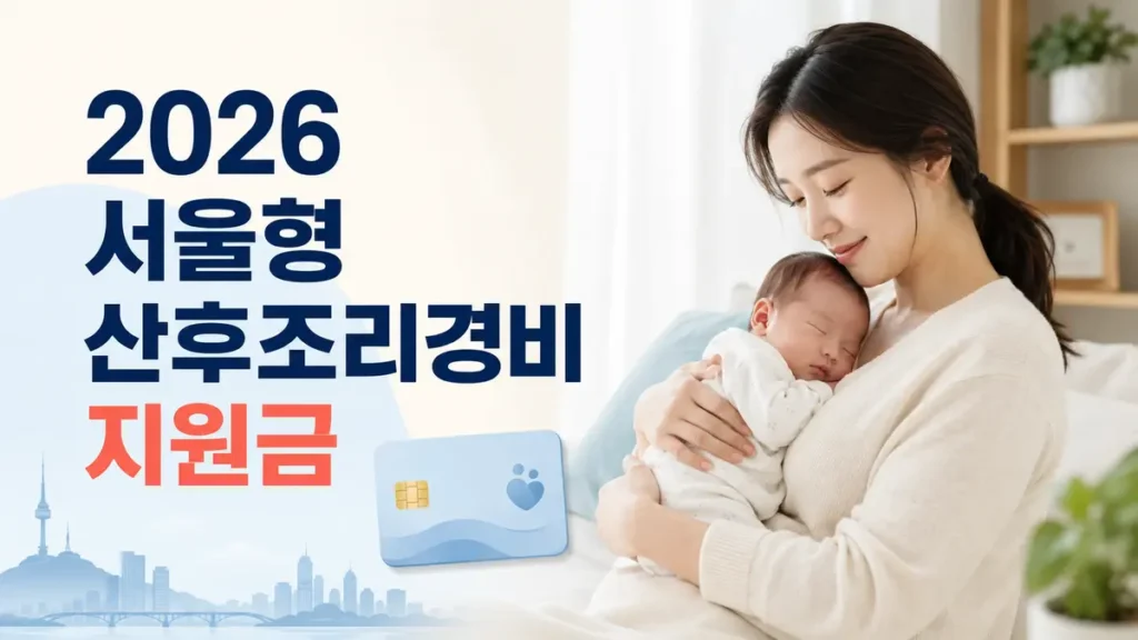 서울형 산후조리경비 지원금을 안내하는 산모와 신생아 이미지