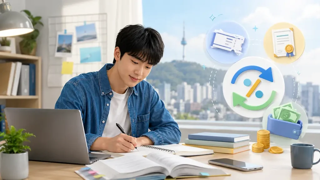 Young Korean adult studying for a certification exam, representing youth certification exam fee support in Korea.